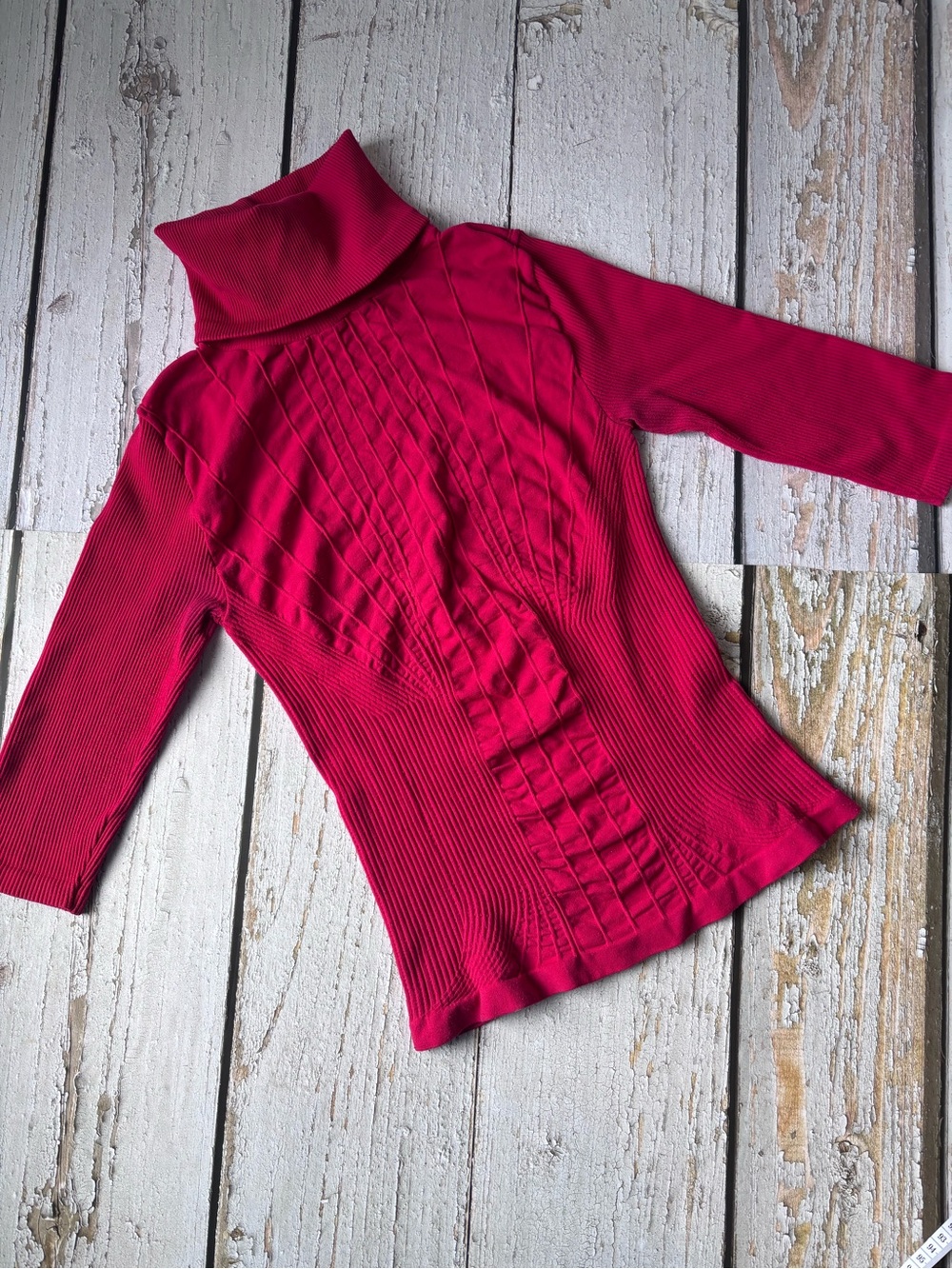 Bedo Ribbed Pleat-Front Turtleneck Bodycon Sweater in Bright Red